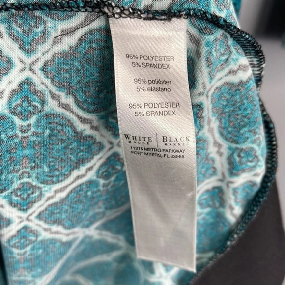 WHITE HOUSE BLACK MARKET Retro Print Dress Green Round Neck 3/4 Sleeve Size S - Picture 8 of 11